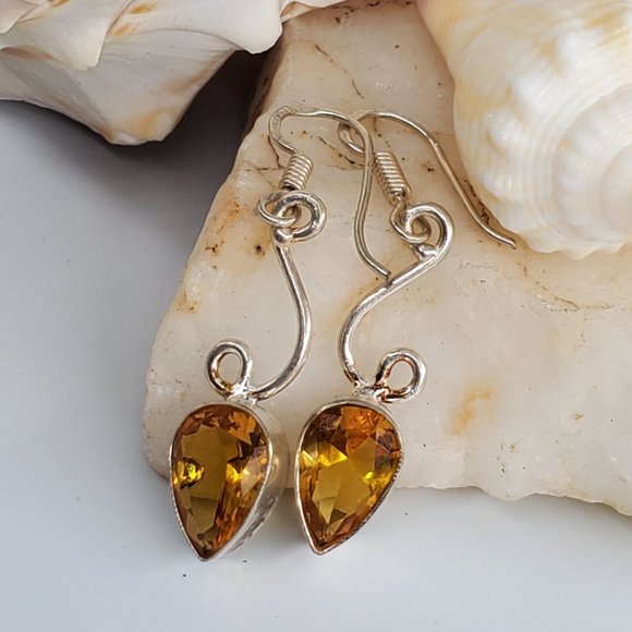 Handcrafted Artisan Jewelry - Natural Citrine Stone Silver Earrings